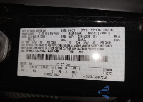 2024 Ford Escape St-Line Select from USA, damaged, VIN 1FMCU9NZ9RUA94748